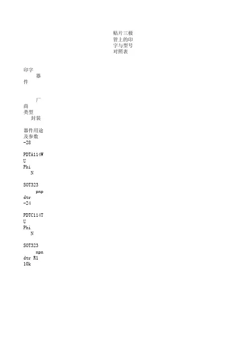贴片三极管上的印字与型号对照表