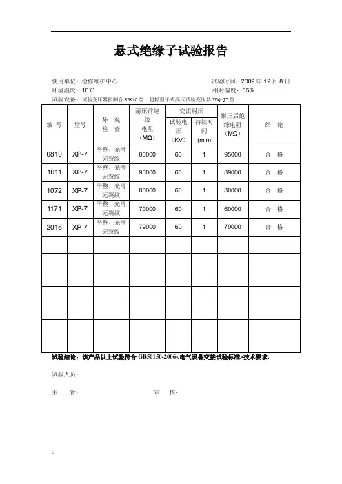 悬式绝缘子试验报告