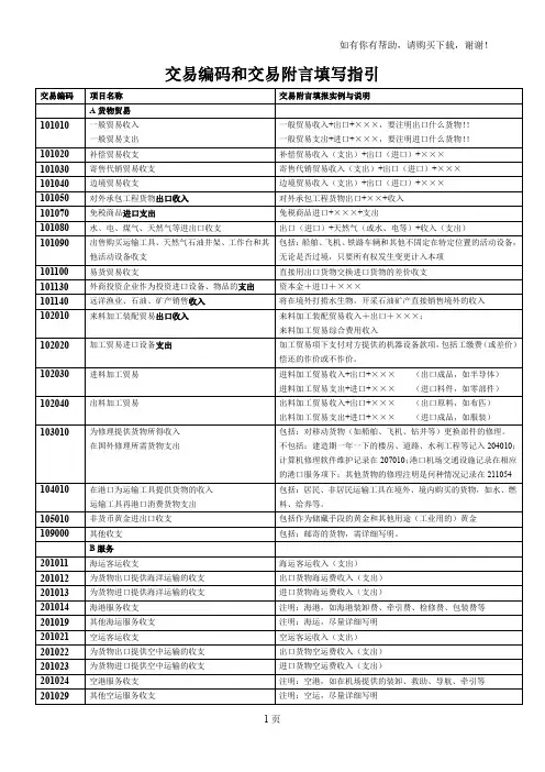 新版交易编码及交易附言填写指引
