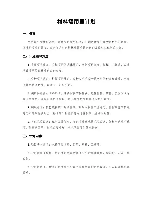 材料需用量计划