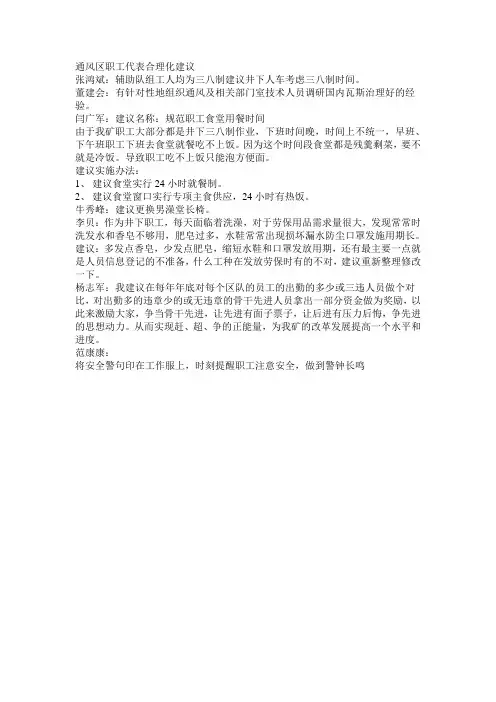 通风区职工代表合理化建议