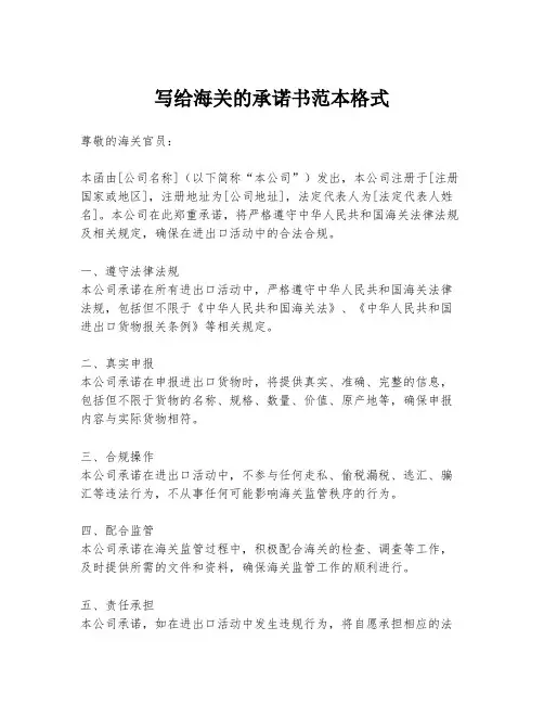 写给海关的承诺书范本格式