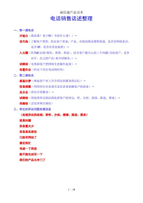 诚信通产品话术