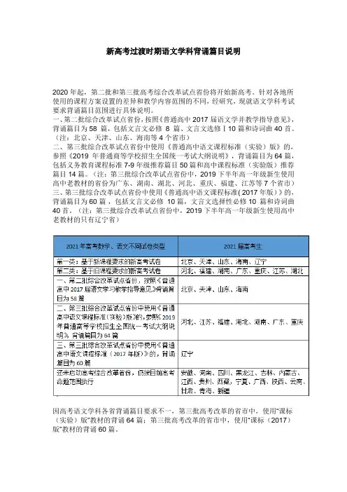 2021年新高考过渡时期高考语文背诵篇目
