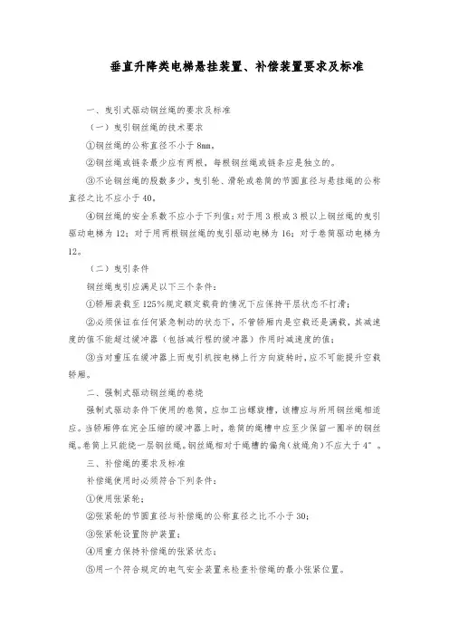 垂直升降类电梯悬挂装置、补偿装置要求及标准