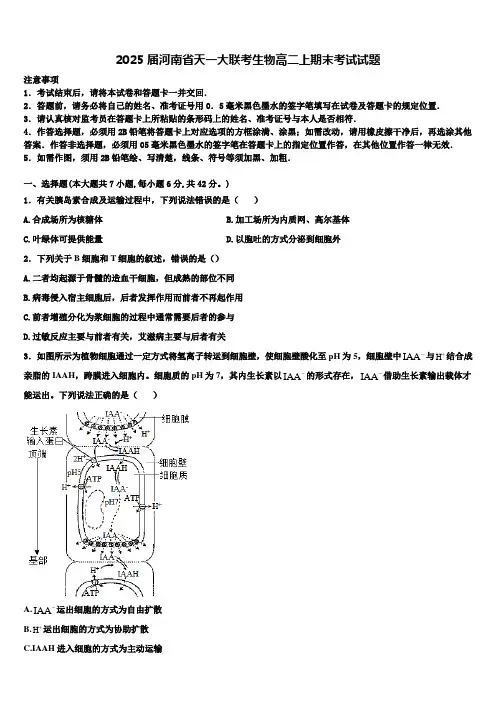 2025届河南省天一大联考生物高二上期末考试试题含解析