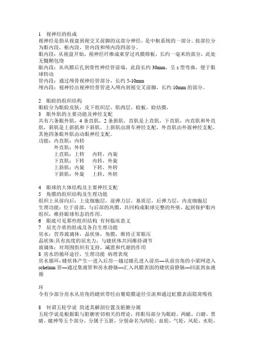 眼科学考试重点