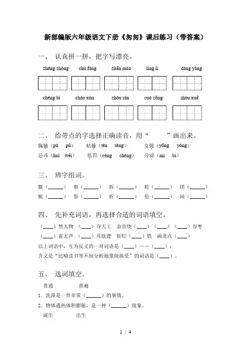 新部编版六年级语文下册《匆匆》课后练习(带答案)