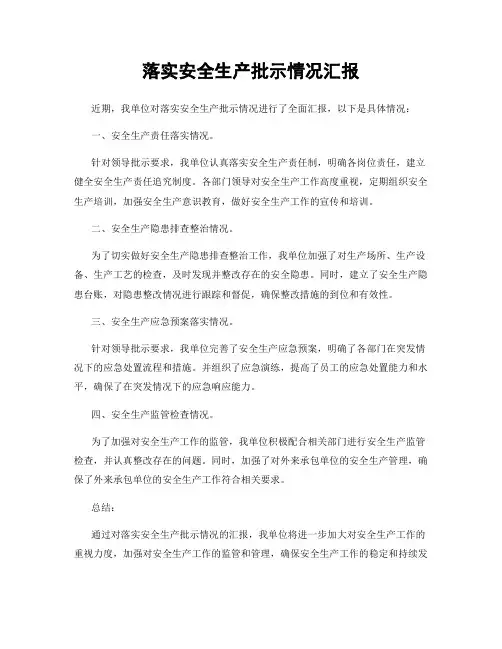 落实安全生产批示情况汇报