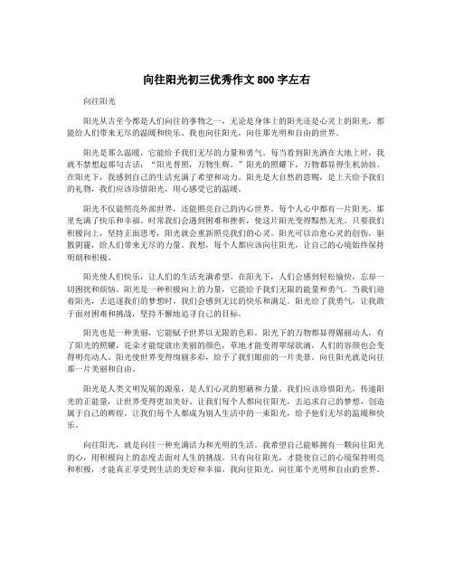 向往阳光初三优秀作文800字左右