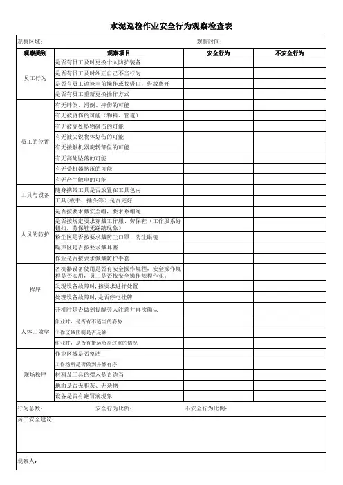 水泥巡检作业安全行为观察检查表
