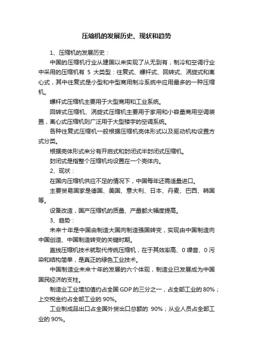 压缩机的发展历史、现状和趋势