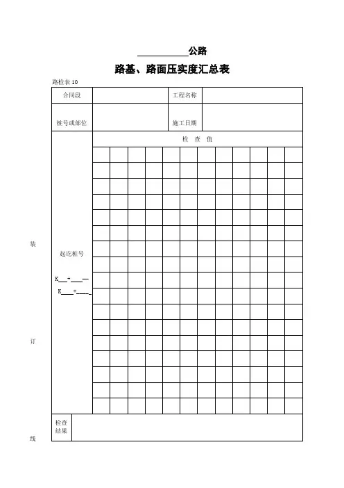 路基、路面压实度汇总表