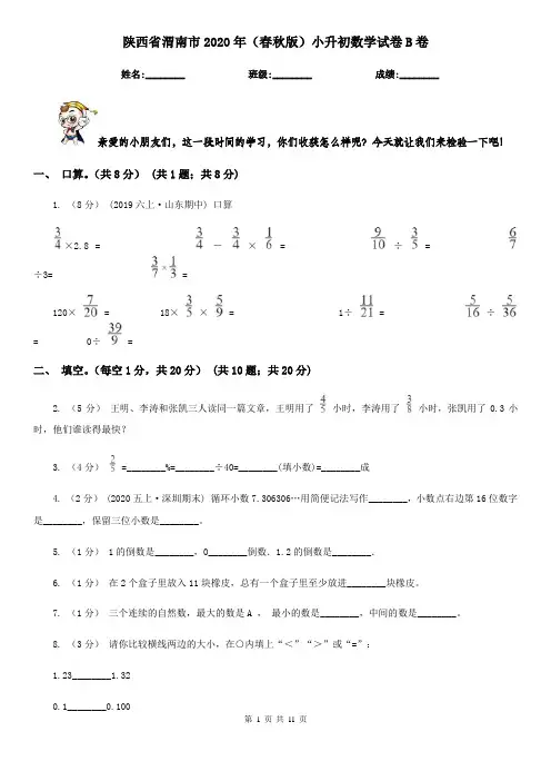 陕西省渭南市2020年(春秋版)小升初数学试卷B卷