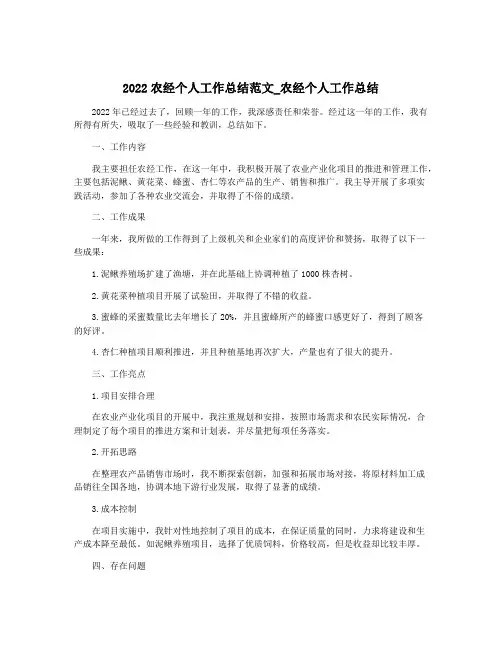 2022农经个人工作总结范文_农经个人工作总结