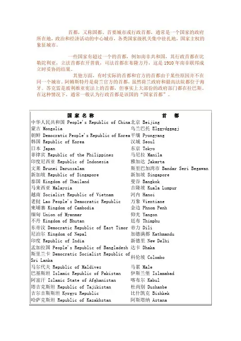 世界各国首都中英文对照表