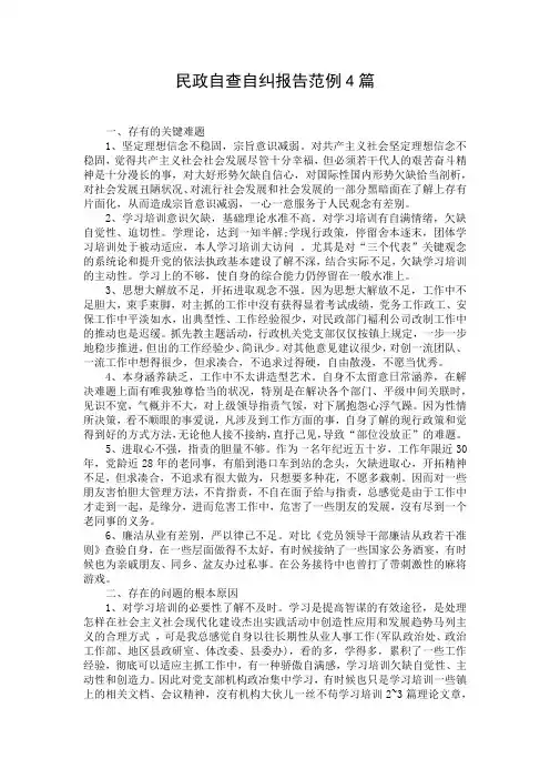 民政自查自纠报告范例4篇