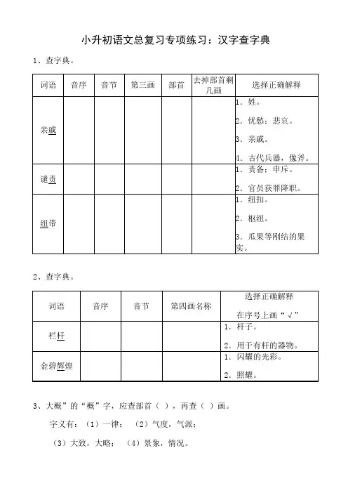 小升初语文总复习专项练习：汉字查字典(附答案)