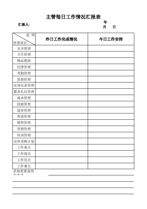 每日工作情况汇报表