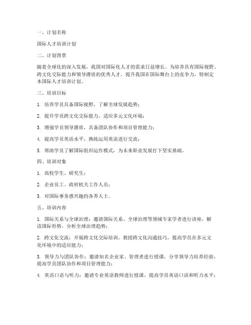 国际人才培训计划书模板