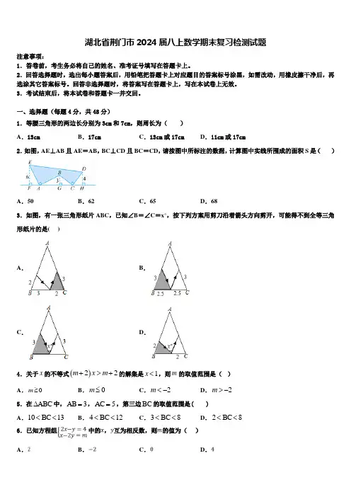 湖北省荆门市2024届八上数学期末复习检测试题含解析