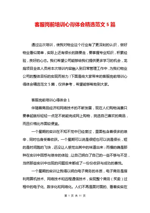 客服岗前培训心得体会精选范文5篇