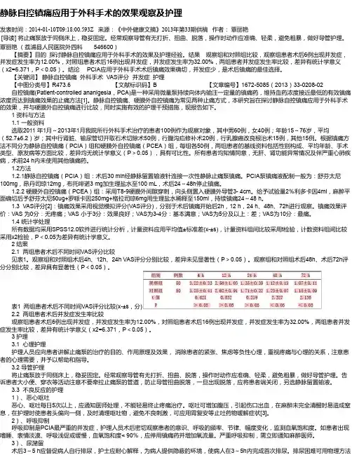 静脉自控镇痛应用于外科手术的效果观察及护理