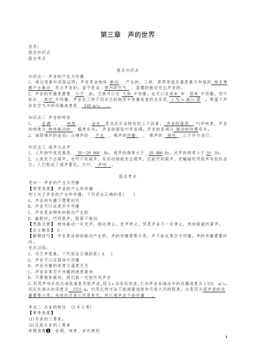 中考物理总复习第三章声的世界-狙击考点习题及答案