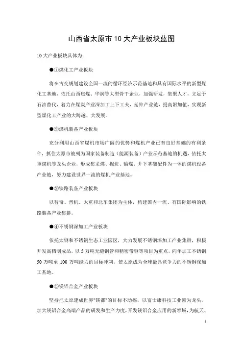 山西省太原市10大产业板块