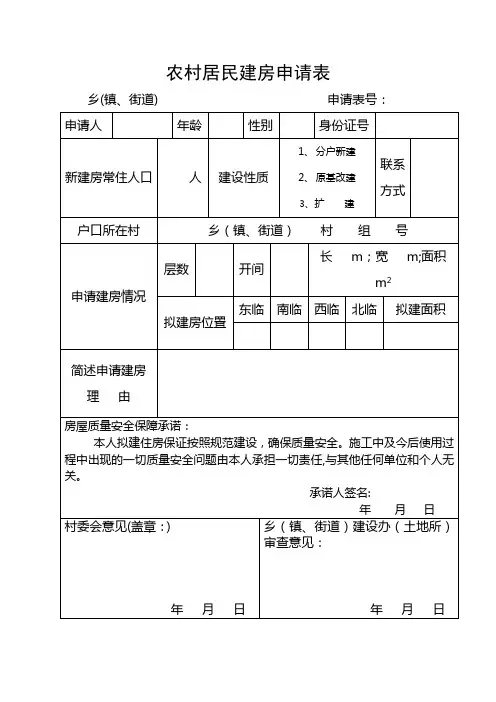 农村居民建房申请表【范本模板】