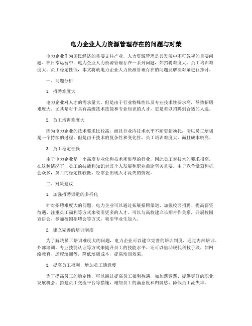 电力企业人力资源管理存在的问题与对策