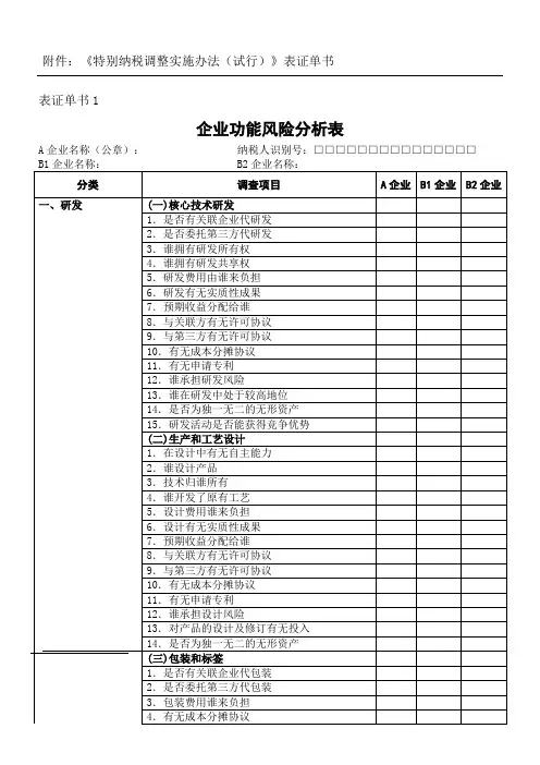 年度关联业务往来报告表格模板