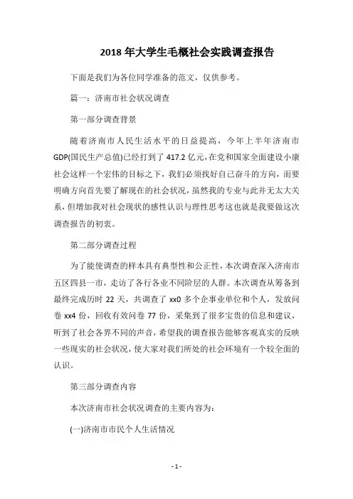 2018年大学生毛概社会实践调查报告