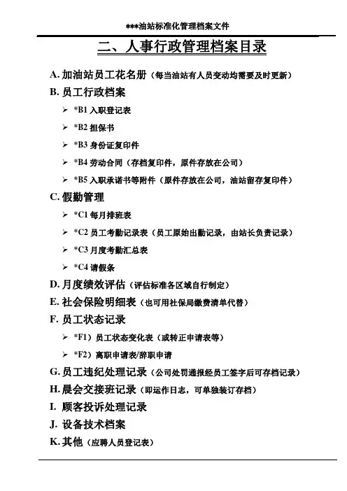 (二)人事管理档案目录及管理规定