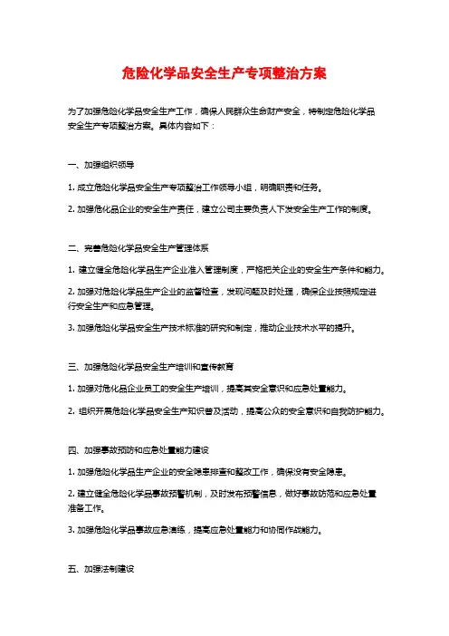 危险化学品安全生产专项整治方案 (2)