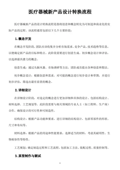 医疗器械新产品设计转换流程