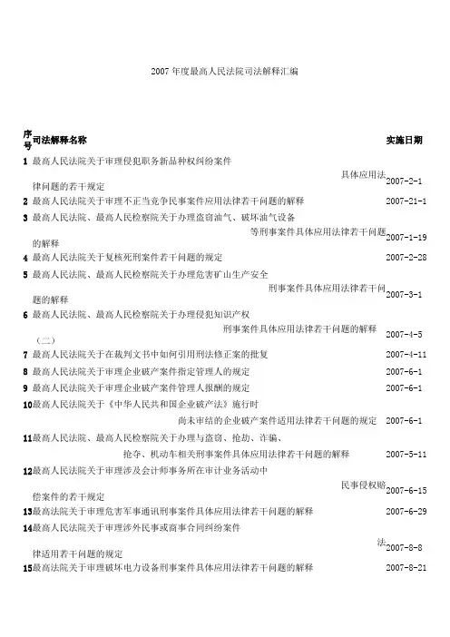 2007年度最高人民法院司法解释汇编