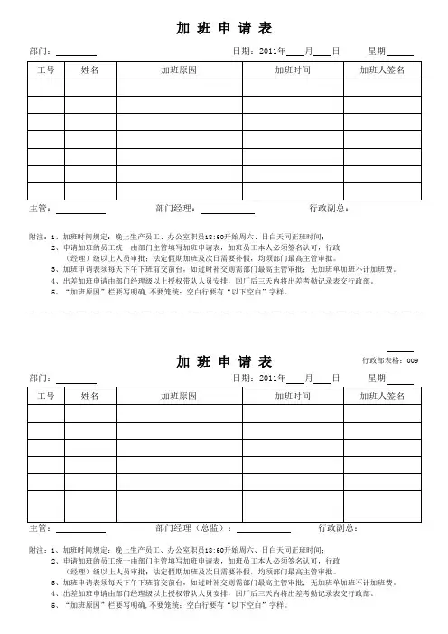 加班申请表模板