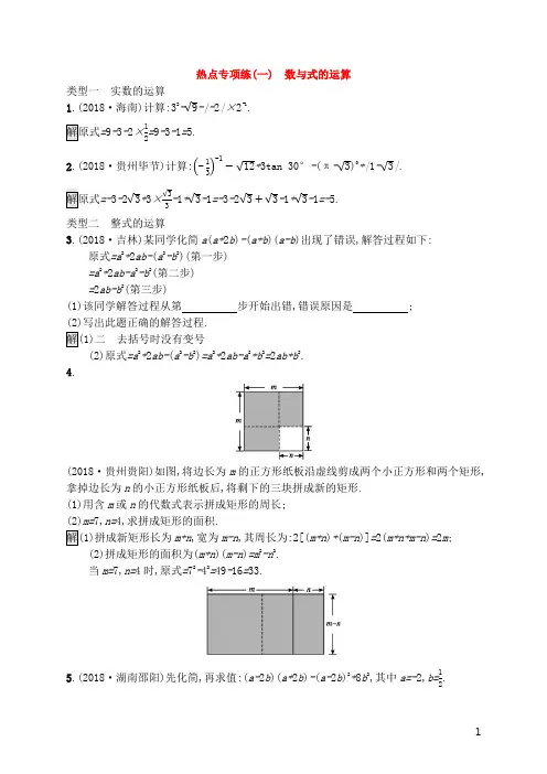 课标通用安徽省2019年中考数学总复习热点专项练1数与式的运算试题含解析