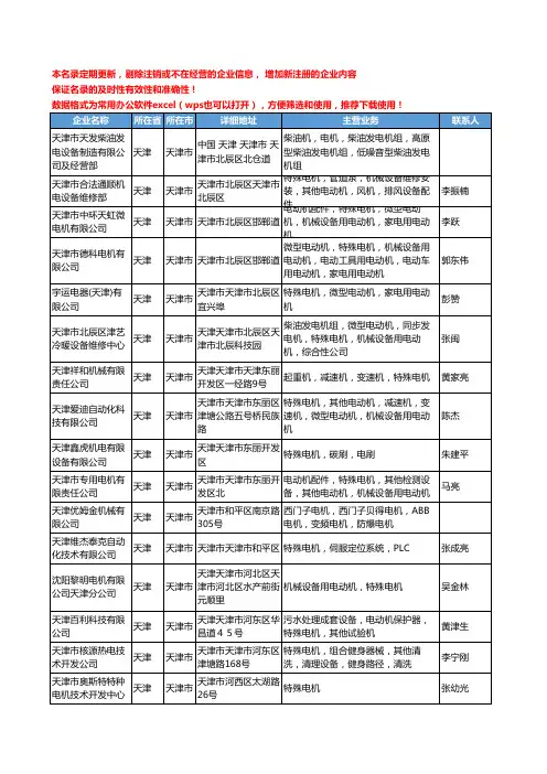 2020新版天津市特殊电机工商企业公司名录名单黄页大全36家
