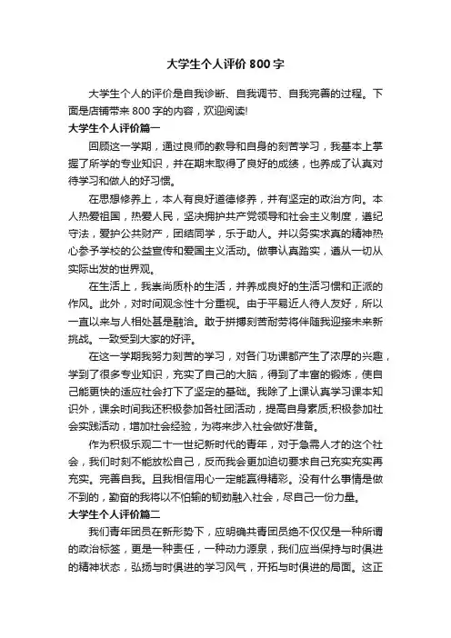 大学生个人评价800字