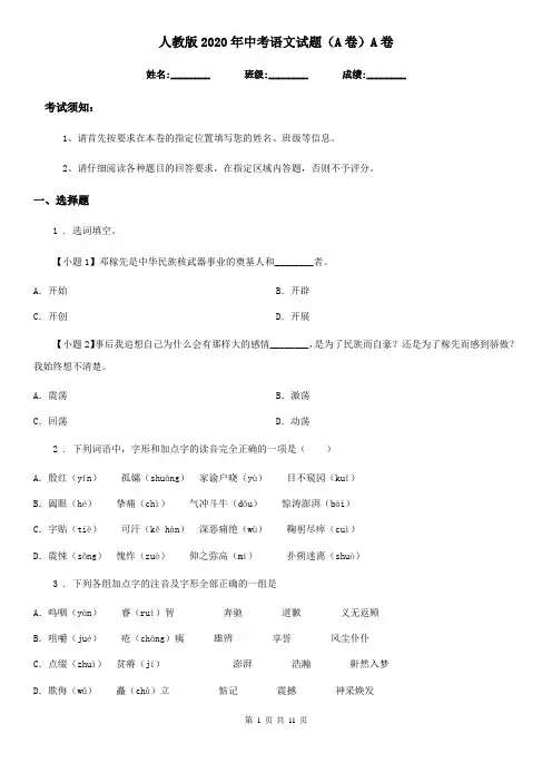 人教版2020年中考语文试题(A卷)A卷