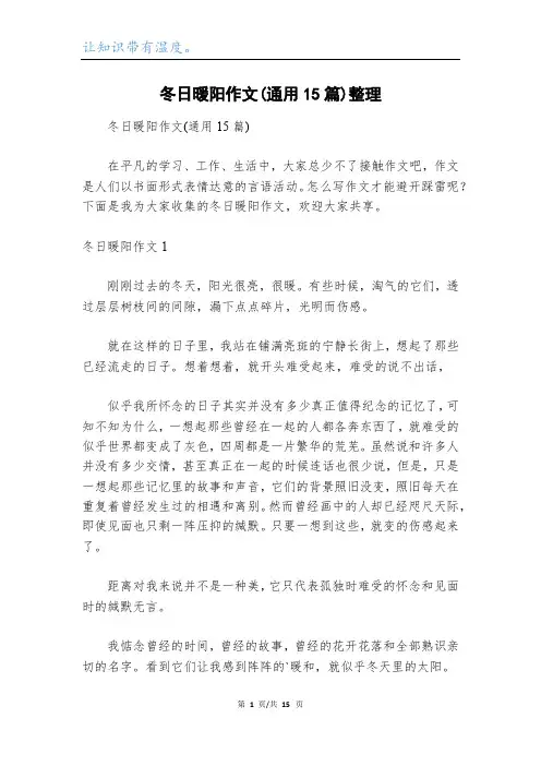 冬日暖阳作文(通用15篇)整理