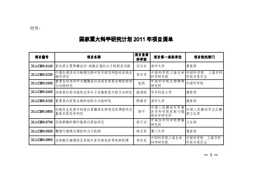国家重大科学研究计划2011年项目清单