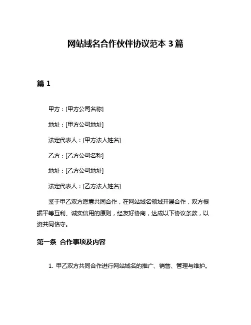 网站域名合作伙伴协议范本3篇