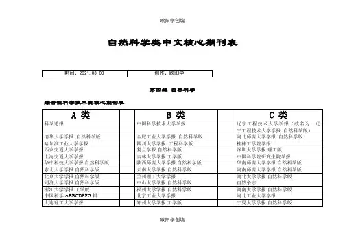 自然科学类中文核心期刊表(A、B、C分类等)[1]之欧阳学创编
