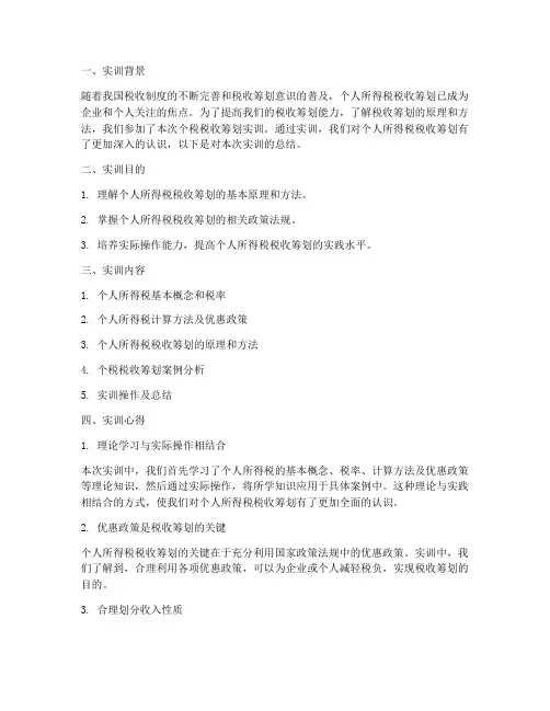 个税税收筹划实训总结报告