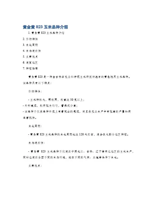 黄金黄823玉米品种介绍