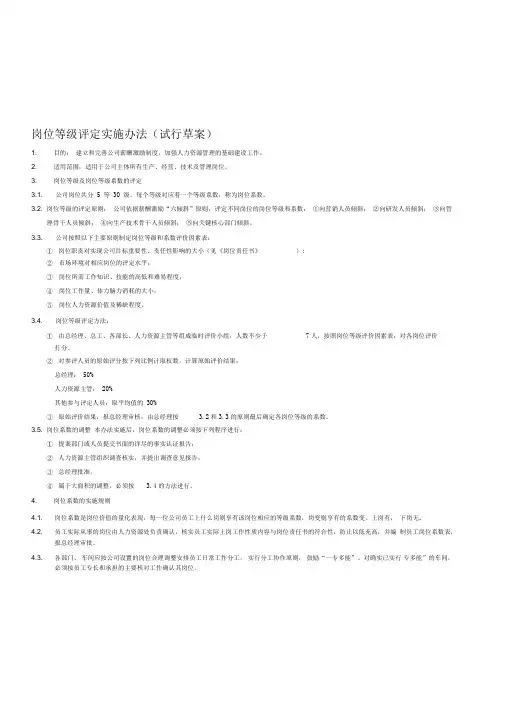 岗位等级评定实施办法