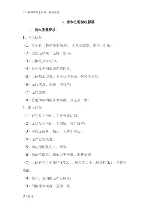 园林绿化苗木进场验收标准